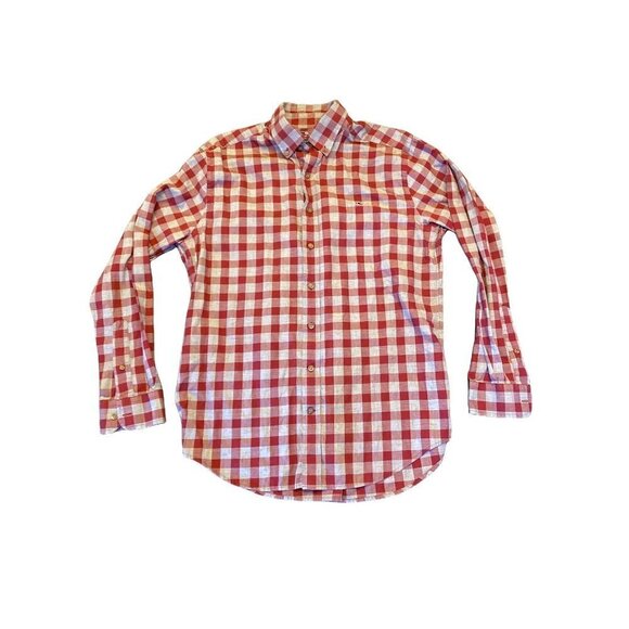 Vineyard Vines Red Gray Plaid Button Down Cotton Long Sleeved Shirt Large - Picture 1 of 6